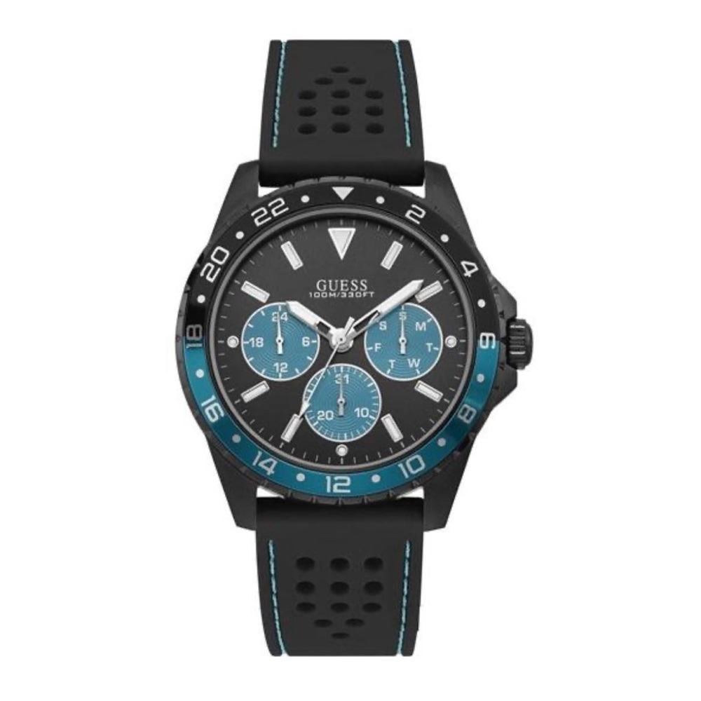 RARE Guess Men’s‎ Quartz Silicone Strap Black Dial 44mm Watch W1108G5
